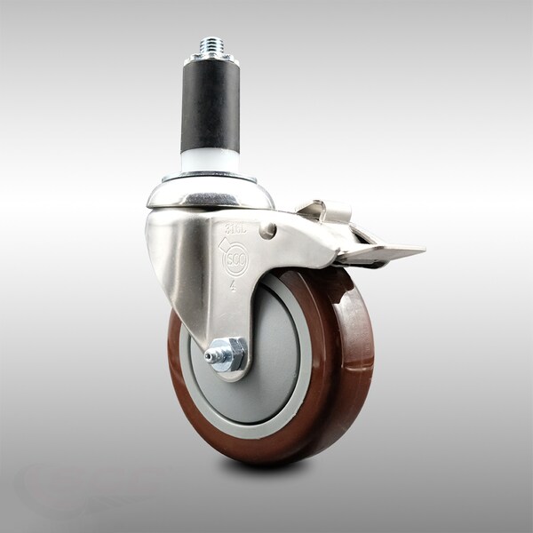 Service Caster 4 Inch 316SS Maroon Poly Swivel 1-3/8 Inch Expanding Stem Caster Lock Brake SCC SCC-SS316TTLEX20S414-PPUB-MRN-138 - main